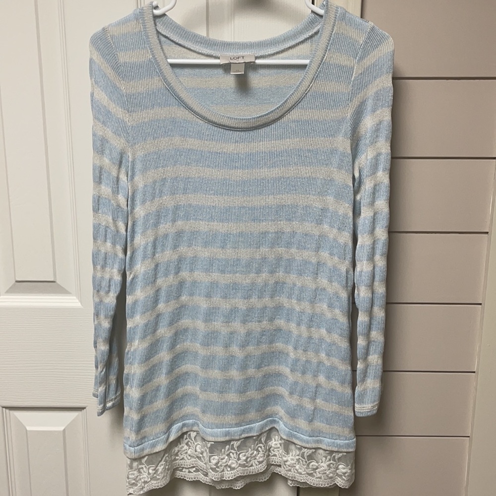 XS - Blue - White - Striped - Sweater - Lace - LOFT - Coastal Grandaughter